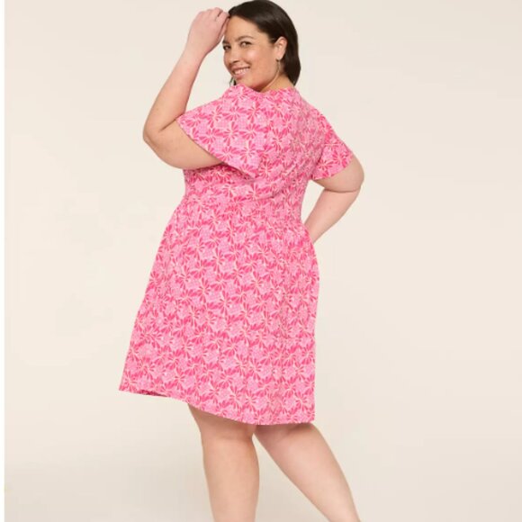 Lane Bryant Pink Geometric V-neck Tiered Dress Women 100% Cotton Size 10/12 NWT - Picture 2 of 3